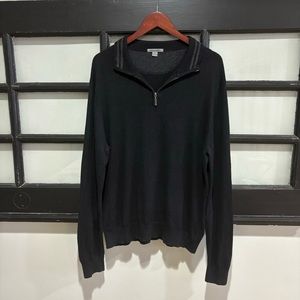 Johnston & Murphy Silk Blend Quarter Zip Pullover Sweater Black Mens Large